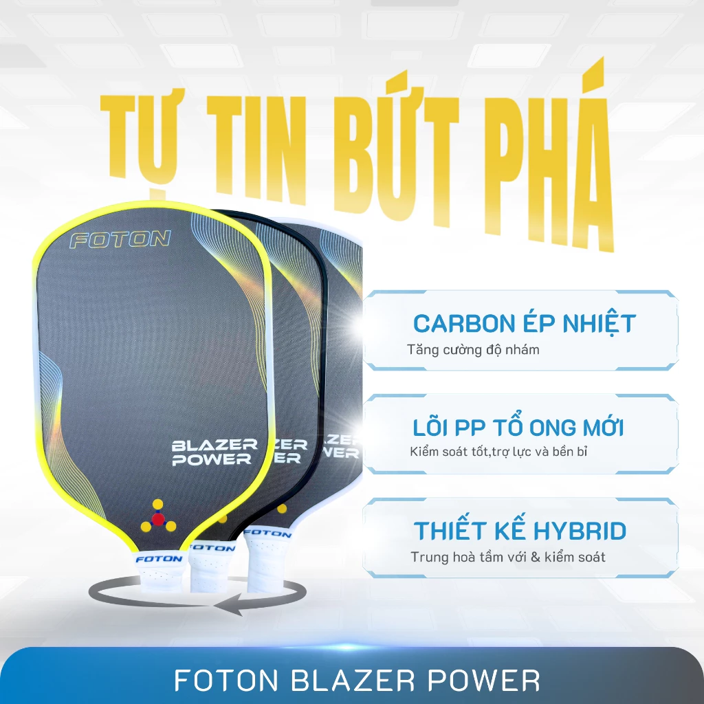 Vợt Pickleball Foton Blazer Power Carbon Ép Nhiệt 16mm – Dành Cho Người Chơi Trung Cấp 